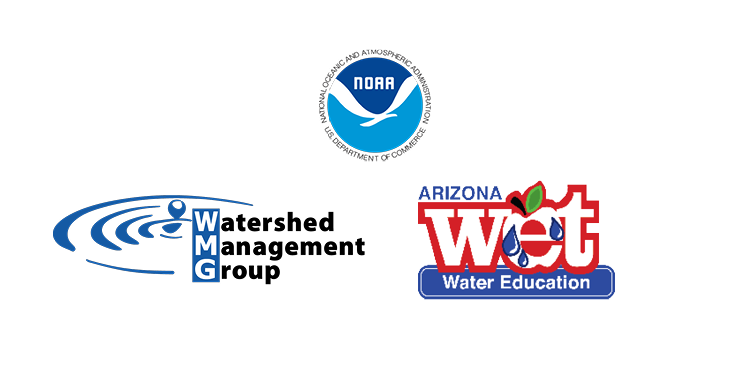 Logos for the National Oceanic and Atmospheric Administration, Watershed Management Group, and Arizona Project WET